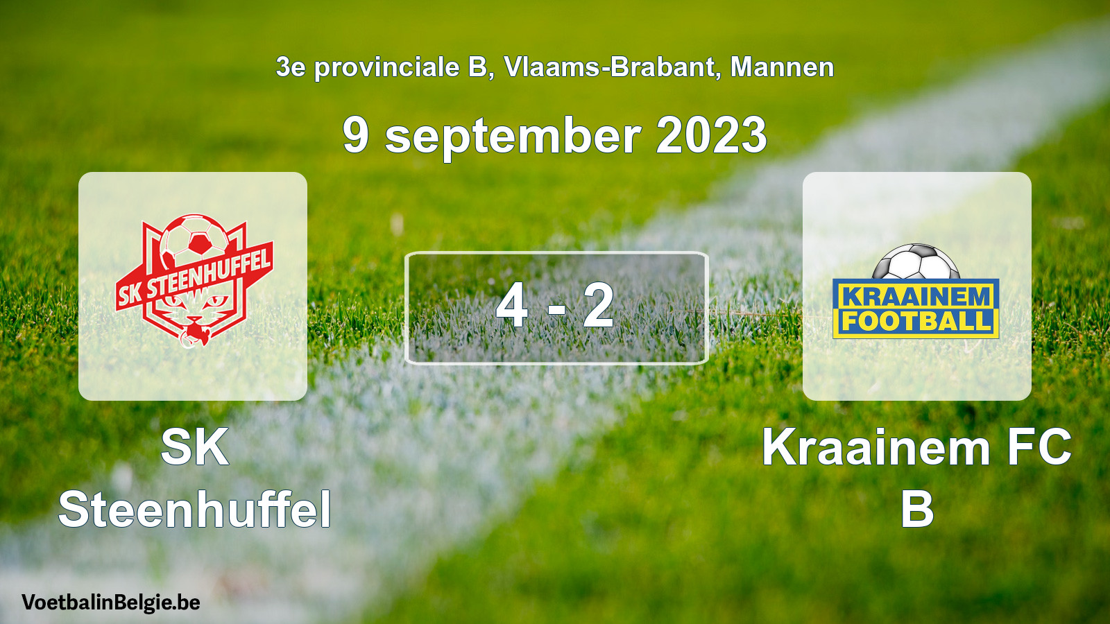 Gespeelde wedstrijd mannenvoetbal: SK Steenhuffel - Kraainem FC B 4 - 2 (9 september 2023)