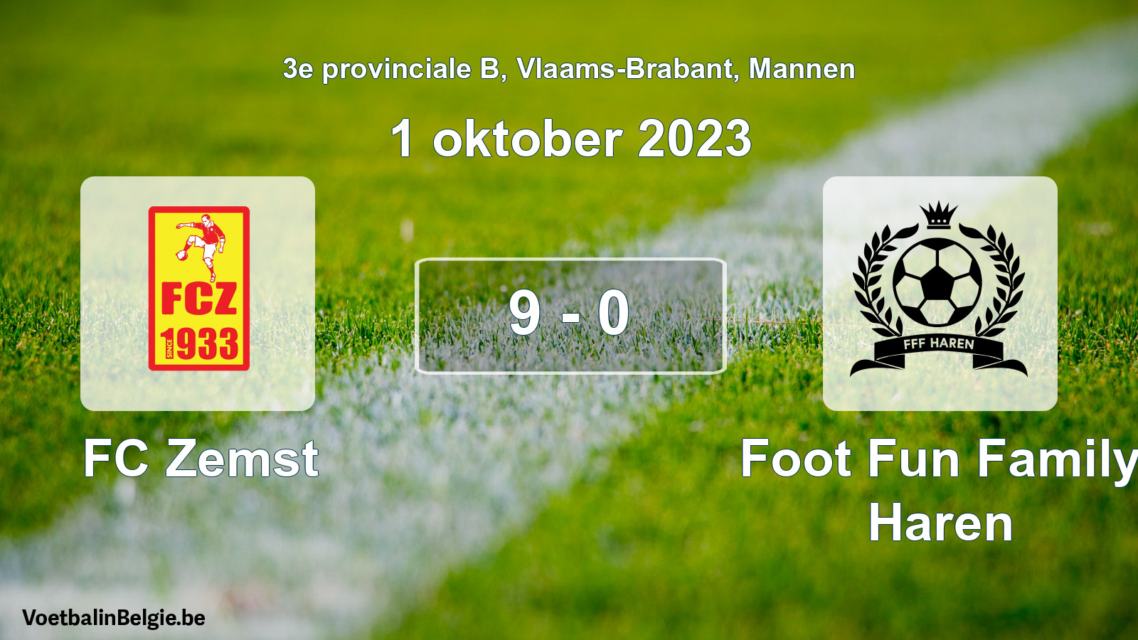 Gespeelde wedstrijd mannenvoetbal: FC Zemst - Foot Fun Family Haren 9 - 0 (1 oktober 2023)