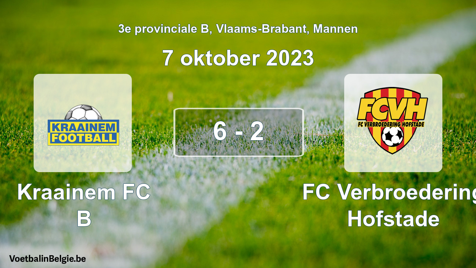 Gespeelde wedstrijd mannenvoetbal: Kraainem FC B - FC Verbroedering Hofstade 6 - 2 (7 oktober 2023)