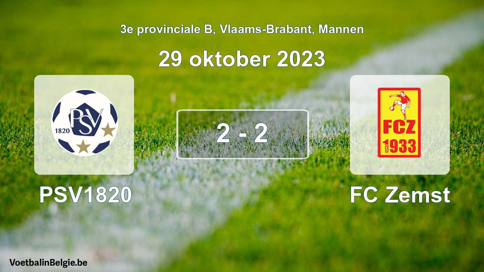 Gespeelde wedstrijd mannenvoetbal: PSV1820 - FC Zemst 2 - 2 (29 oktober 2023)