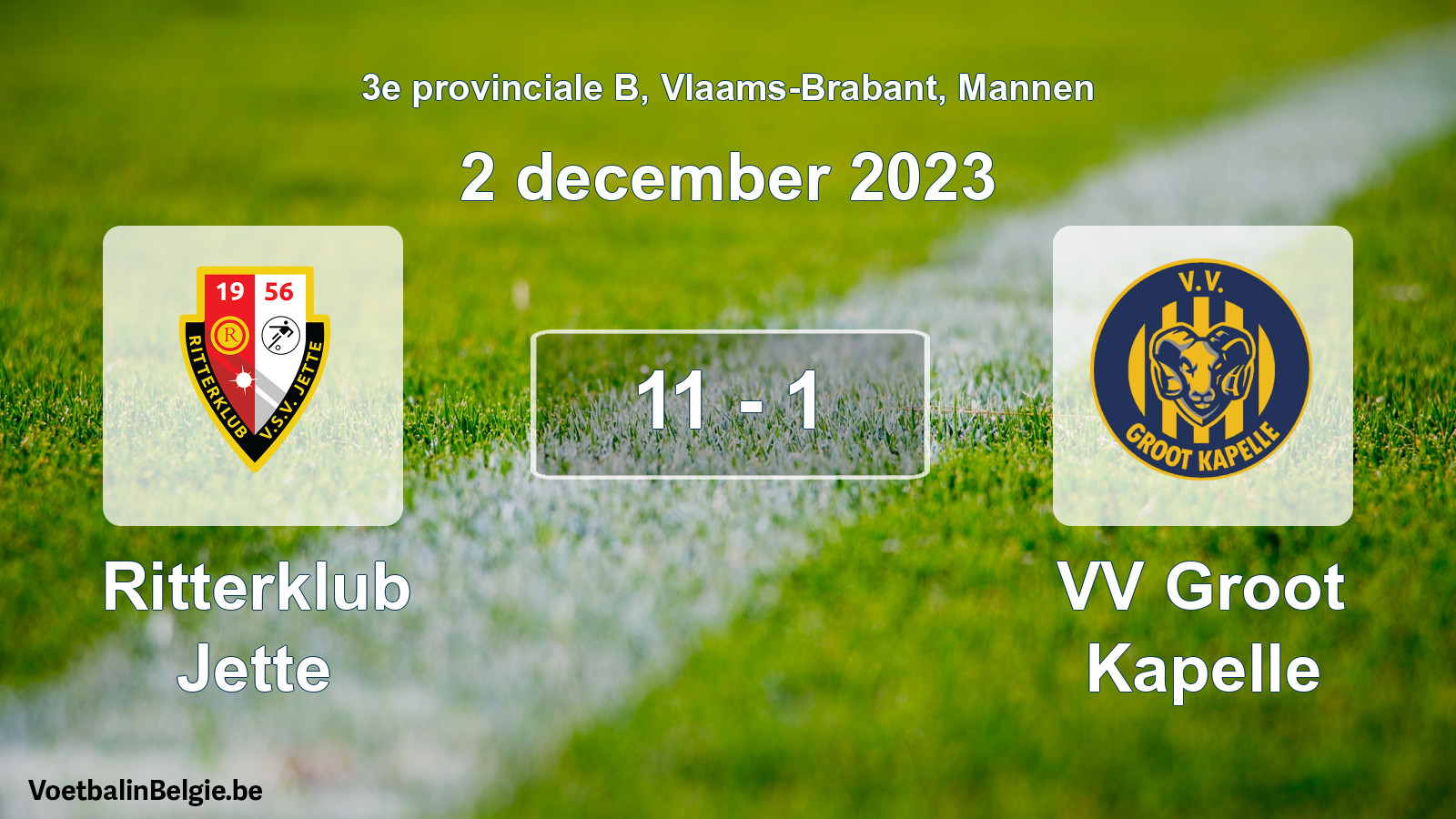 Gespeelde wedstrijd mannenvoetbal: Ritterklub Jette - VV Groot Kapelle 11 - 1 (2 december 2023)