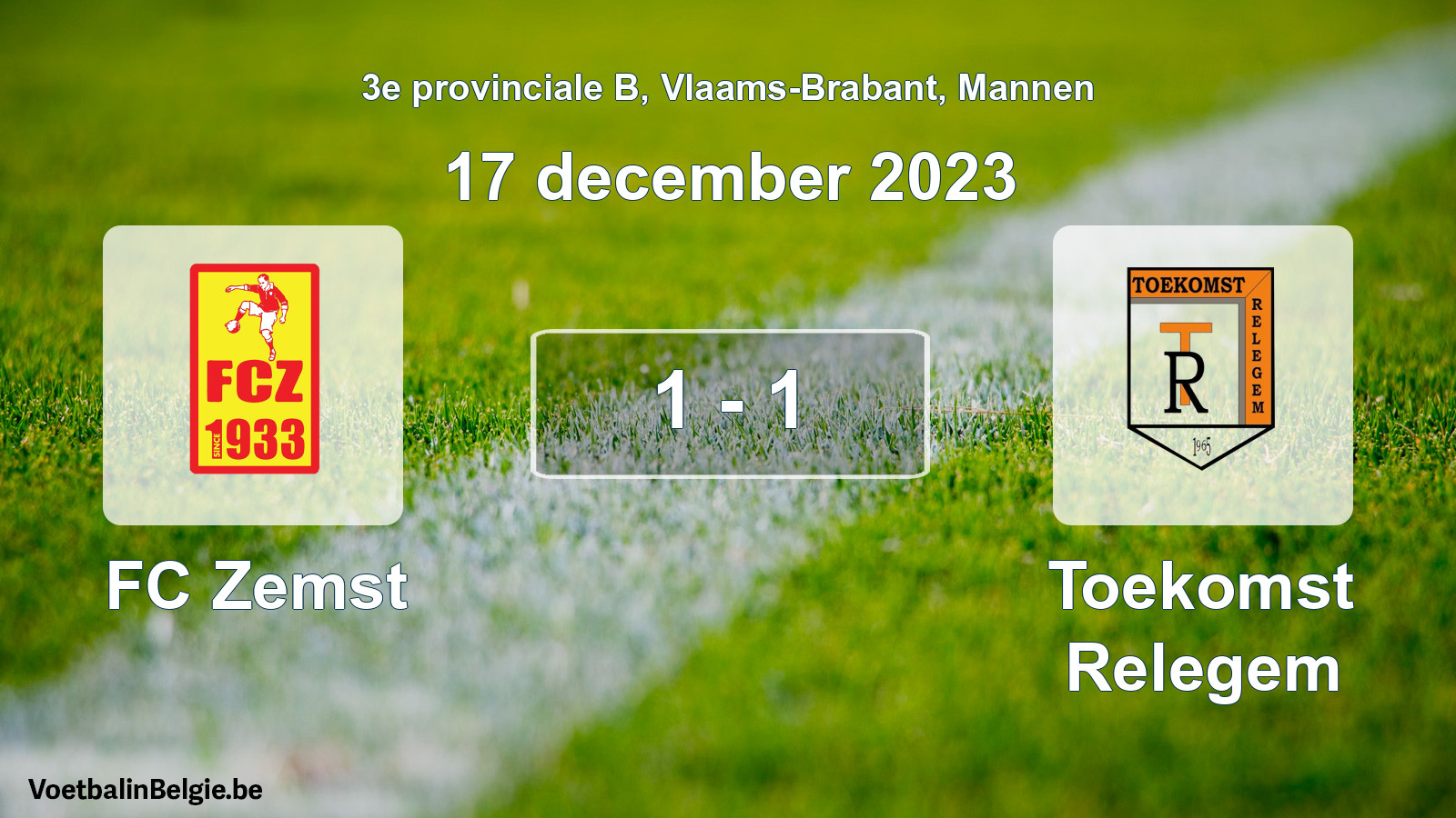 Gespeelde wedstrijd mannenvoetbal: FC Zemst - Toekomst Relegem 1 - 1 (17 december 2023)
