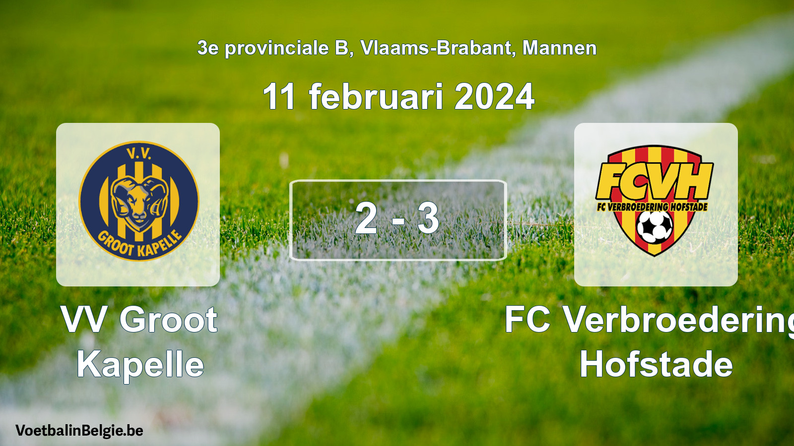 Gespeelde wedstrijd mannenvoetbal: VV Groot Kapelle - FC Verbroedering Hofstade 2 - 3 (11 februari 2024)