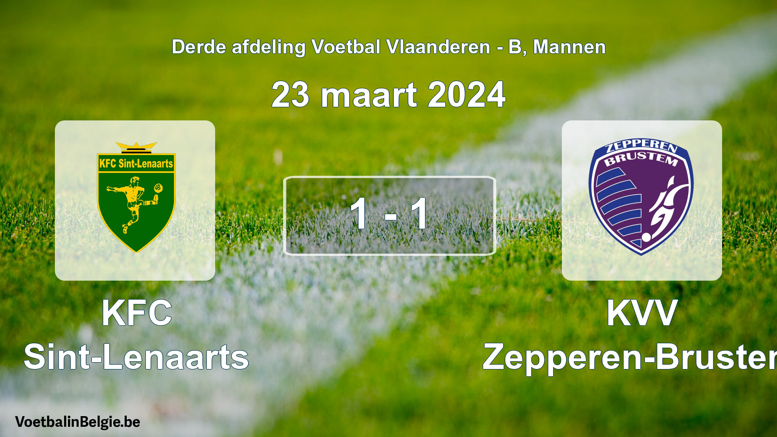 Gespeelde wedstrijd mannenvoetbal: KFC Sint-Lenaarts - KVV Zepperen-Brustem 1 - 1 (23 maart 2024)