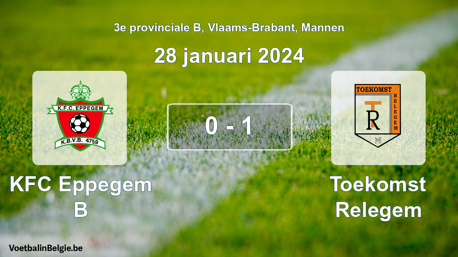 Gespeelde wedstrijd mannenvoetbal: KFC Eppegem B - Toekomst Relegem 0 - 1 (28 januari 2024)