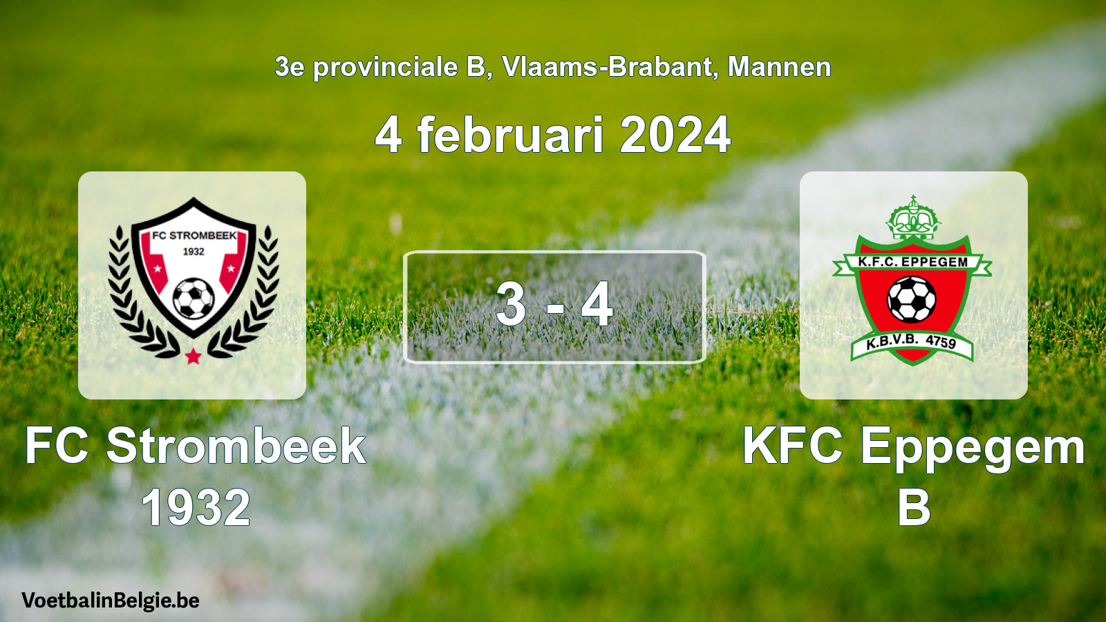 Gespeelde wedstrijd mannenvoetbal: FC Strombeek 1932 - KFC Eppegem B 3 - 4 (4 februari 2024)