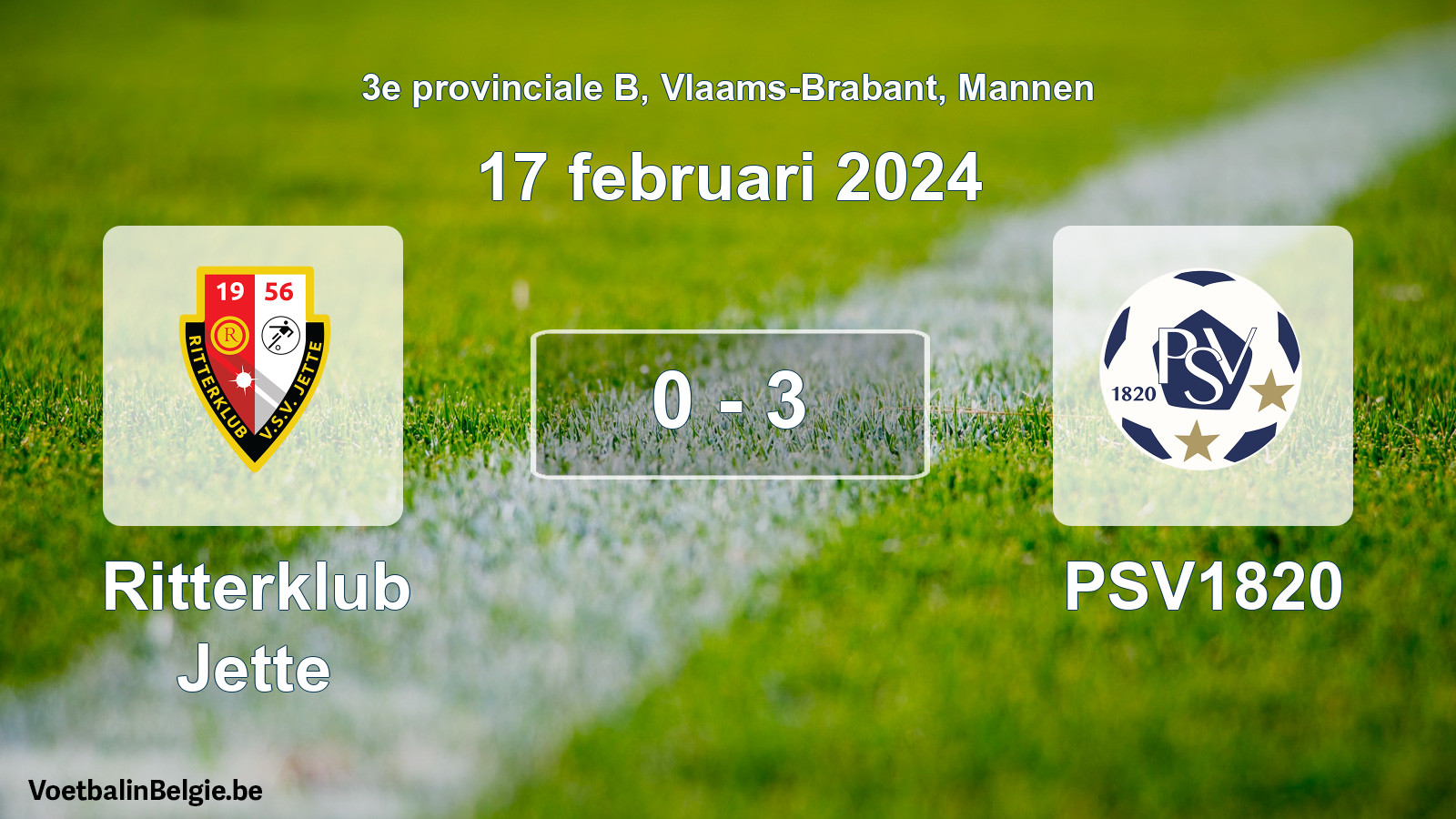 Gespeelde wedstrijd mannenvoetbal: Ritterklub Jette - PSV1820 0 - 3 (17 februari 2024)