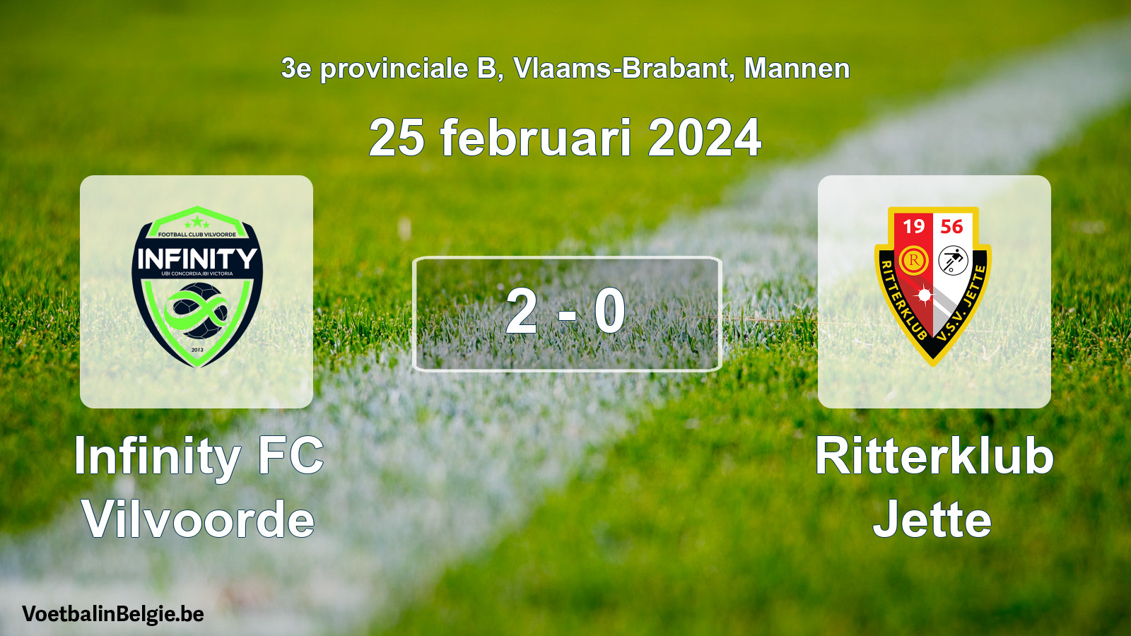 Gespeelde wedstrijd mannenvoetbal: Infinity FC Vilvoorde - Ritterklub Jette 2 - 0 (25 februari 2024)