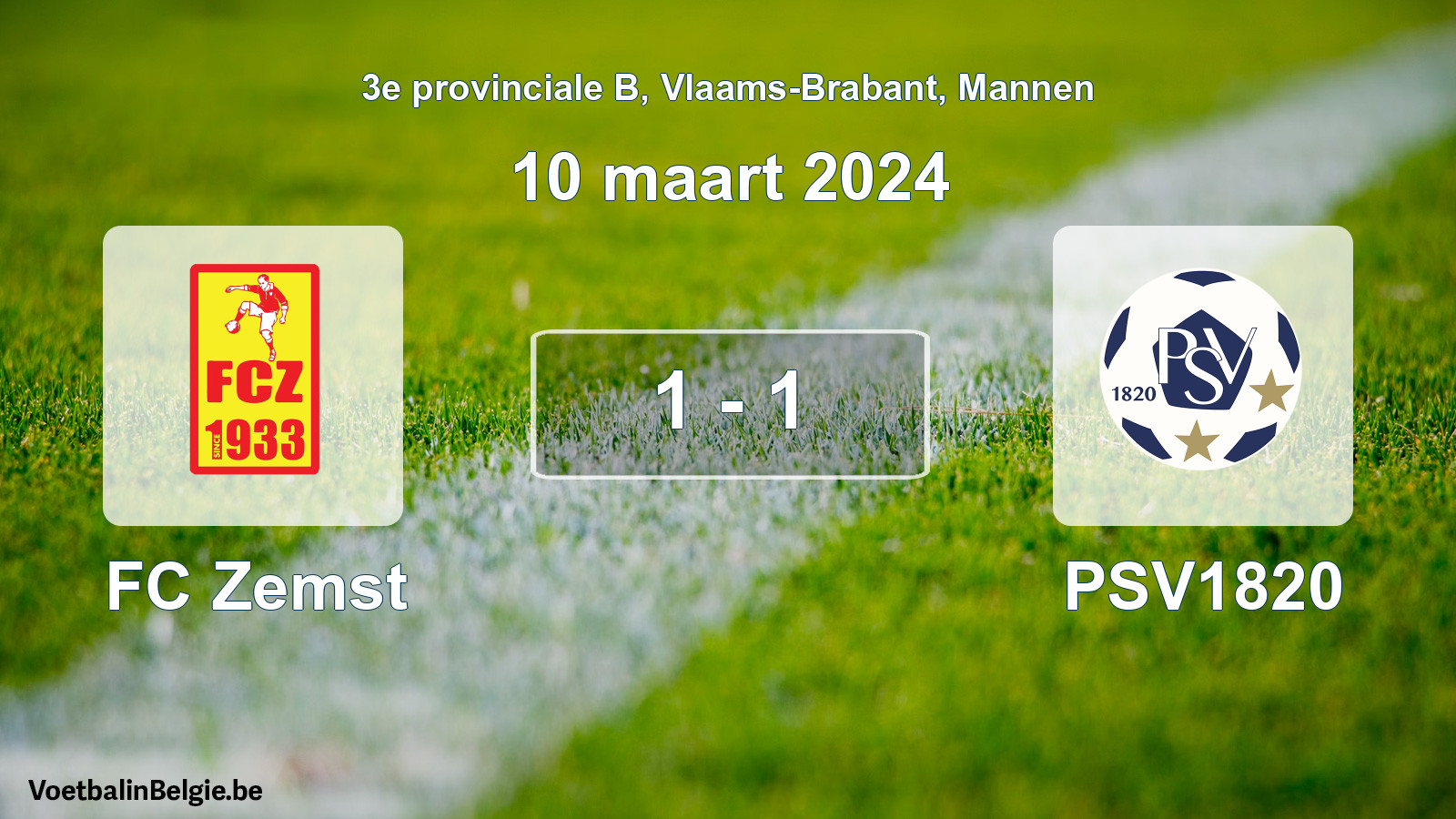 Gespeelde wedstrijd mannenvoetbal: FC Zemst - PSV1820 1 - 1 (10 maart 2024)