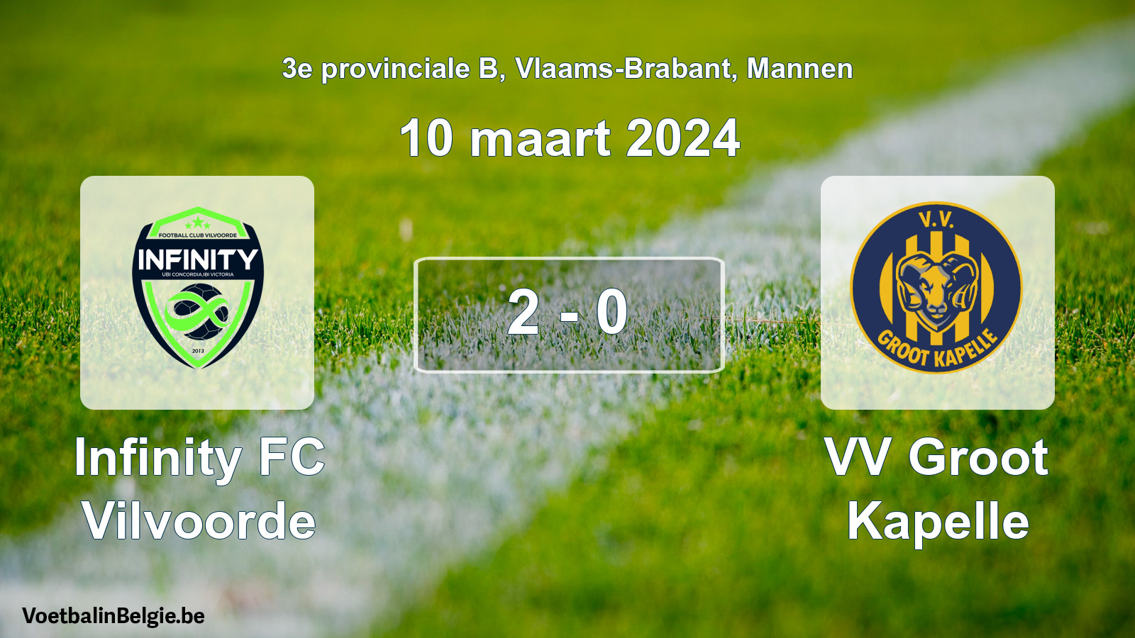 Gespeelde wedstrijd mannenvoetbal: Infinity FC Vilvoorde - VV Groot Kapelle 2 - 0 (10 maart 2024)