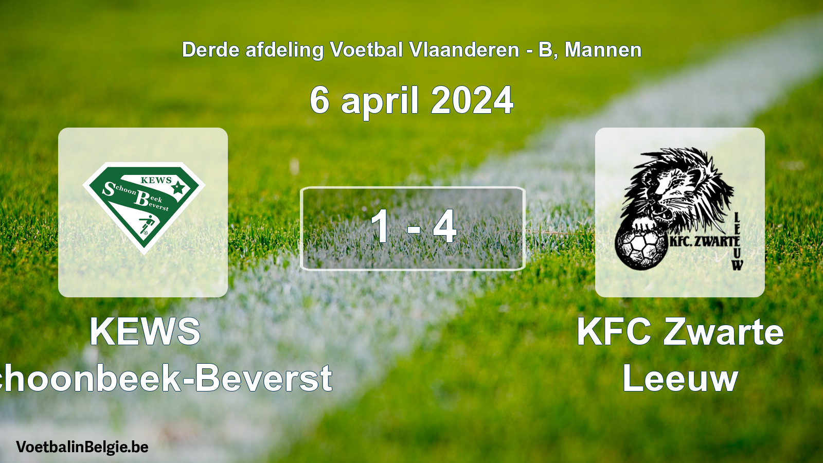 Gespeelde wedstrijd mannenvoetbal: KEWS Schoonbeek-Beverst - KFC Zwarte Leeuw 1 - 4 (6 april 2024)