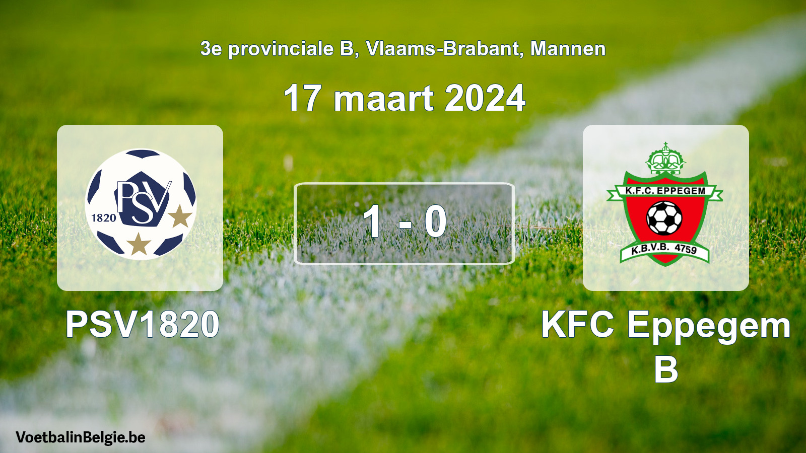 Gespeelde wedstrijd mannenvoetbal: PSV1820 - KFC Eppegem B 1 - 0 (17 maart 2024)
