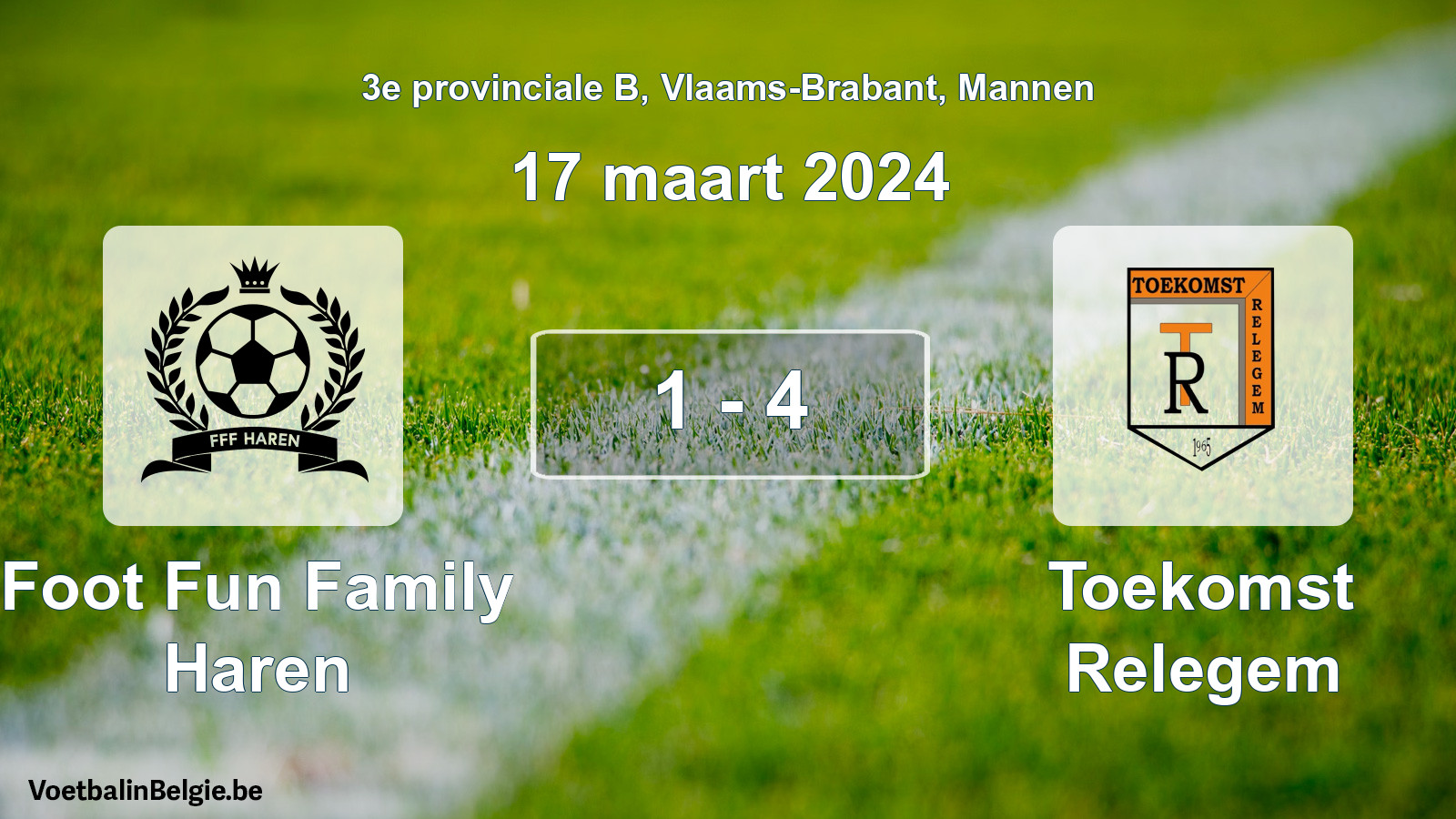 Gespeelde wedstrijd mannenvoetbal: Foot Fun Family Haren - Toekomst Relegem 1 - 4 (17 maart 2024)