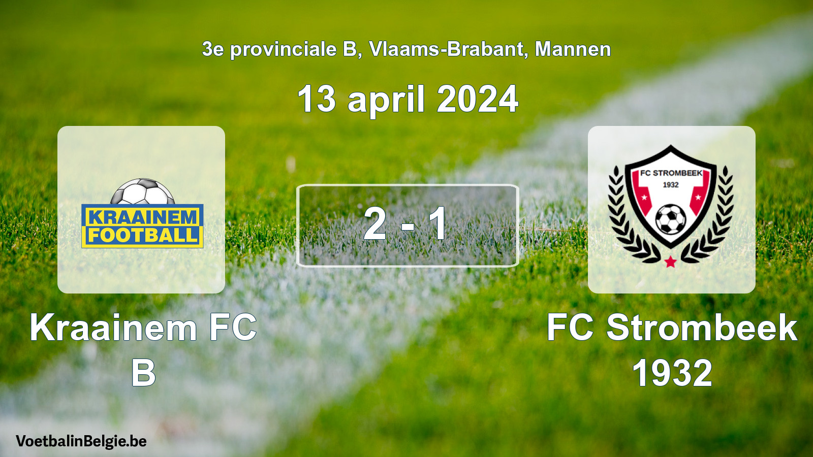 Gespeelde wedstrijd mannenvoetbal: Kraainem FC B - FC Strombeek 1932 2 - 1 (13 april 2024)