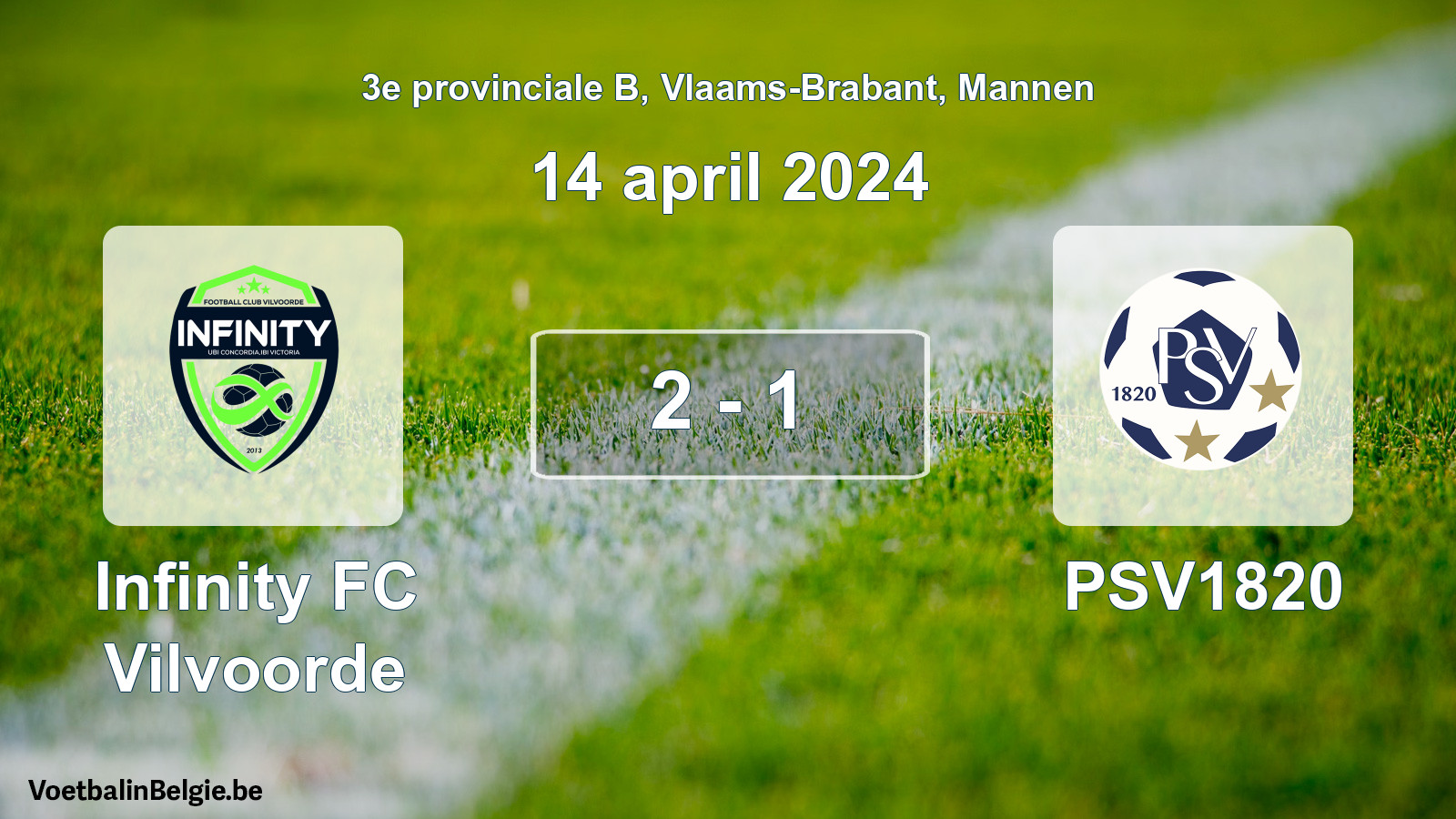 Gespeelde wedstrijd mannenvoetbal: Infinity FC Vilvoorde - PSV1820 2 - 1 (14 april 2024)