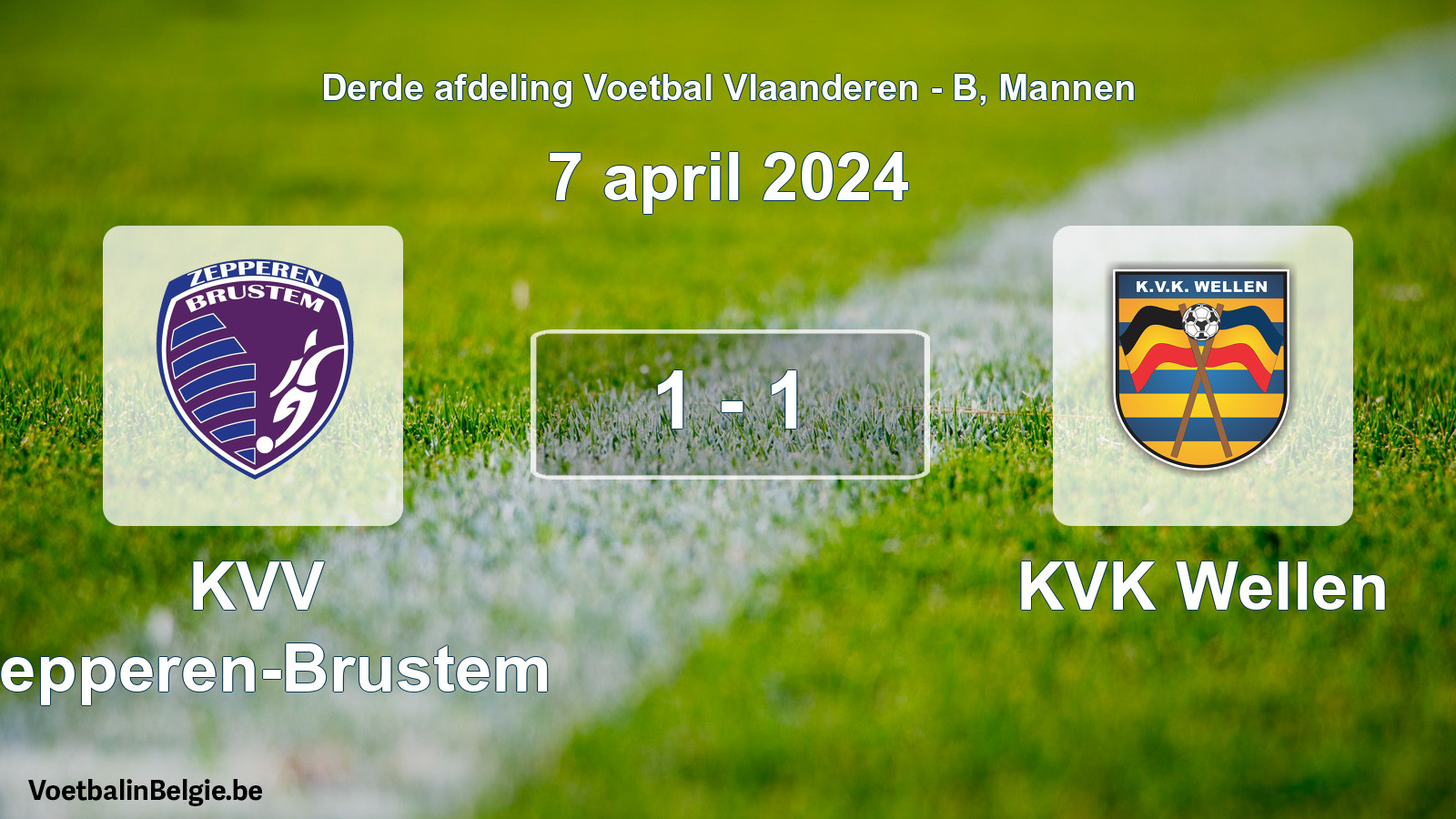 Gespeelde wedstrijd mannenvoetbal: KVV Zepperen-Brustem - KVK Wellen 1 - 1 (7 april 2024)