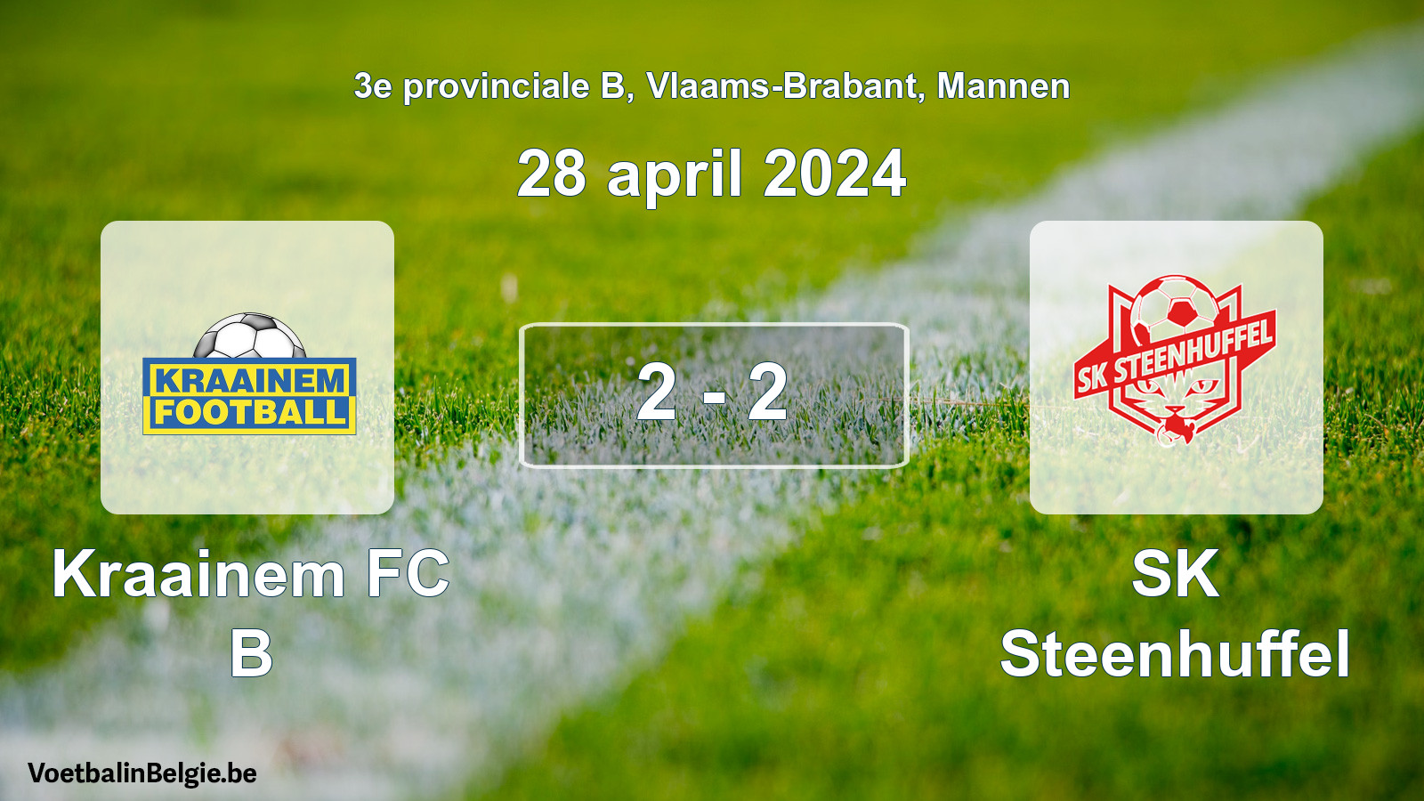 Gespeelde wedstrijd mannenvoetbal: Kraainem FC B - SK Steenhuffel 2 - 2 (28 april 2024)