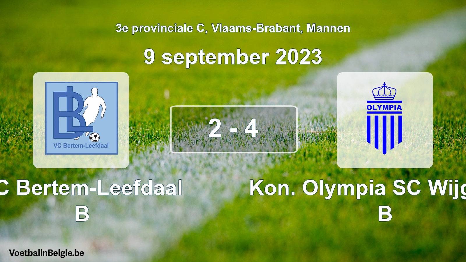Gespeelde wedstrijd mannenvoetbal: VC Bertem-Leefdaal B - Kon. Olympia SC Wijgmaal B 2 - 4 (9 september 2023)