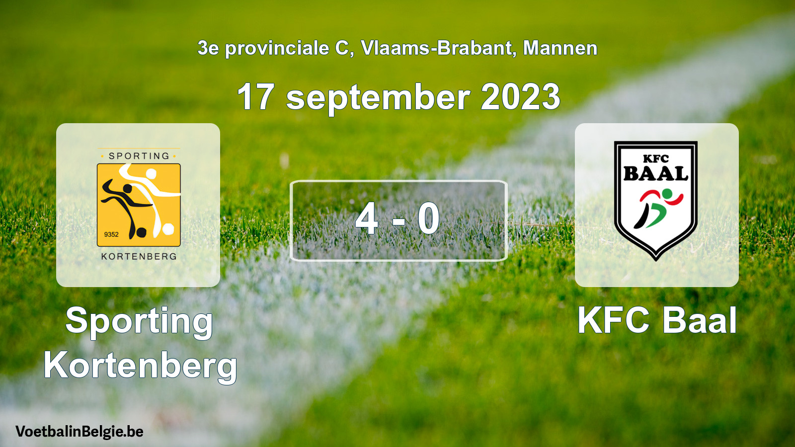 Gespeelde wedstrijd mannenvoetbal: Sporting Kortenberg - KFC Baal 4 - 0 (17 september 2023)