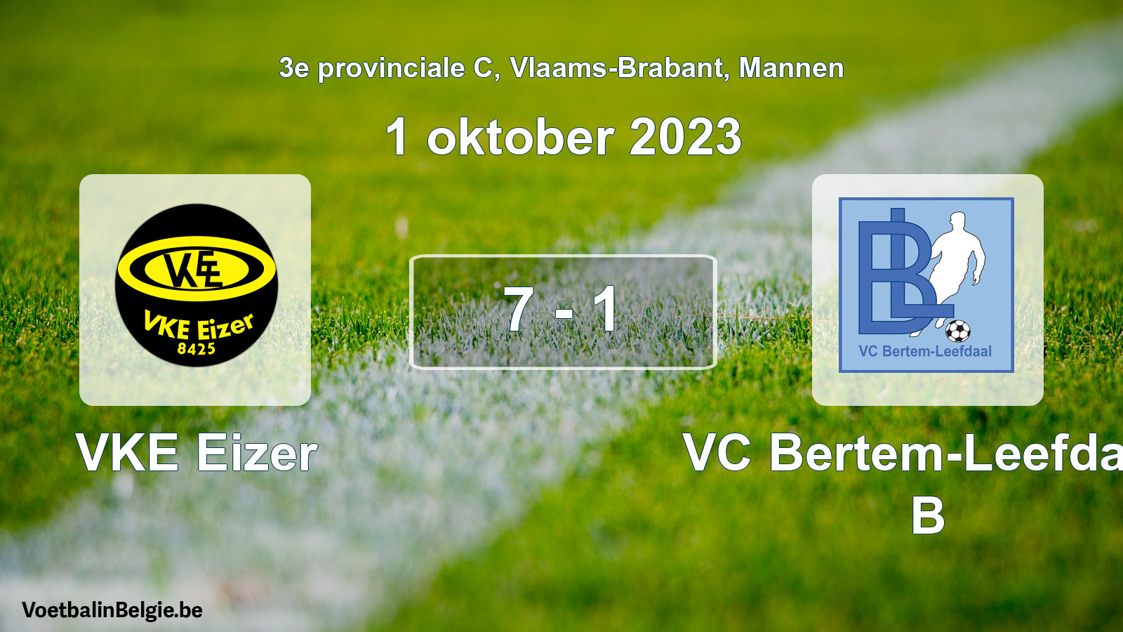 Gespeelde wedstrijd mannenvoetbal: VKE Eizer - VC Bertem-Leefdaal B 7 - 1 (1 oktober 2023)