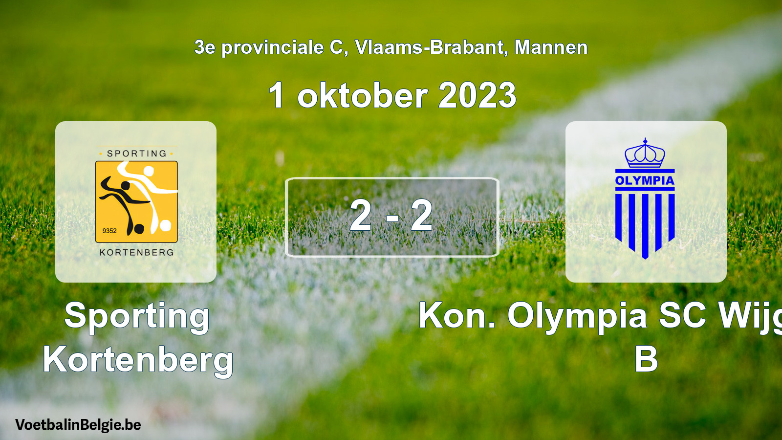 Gespeelde wedstrijd mannenvoetbal: Sporting Kortenberg - Kon. Olympia SC Wijgmaal B 2 - 2 (1 oktober 2023)