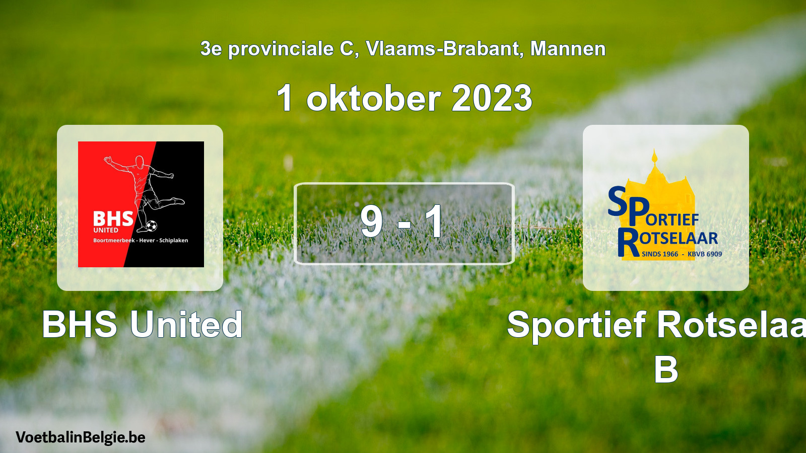 Gespeelde wedstrijd mannenvoetbal: BHS United - Sportief Rotselaar B 9 - 1 (1 oktober 2023)