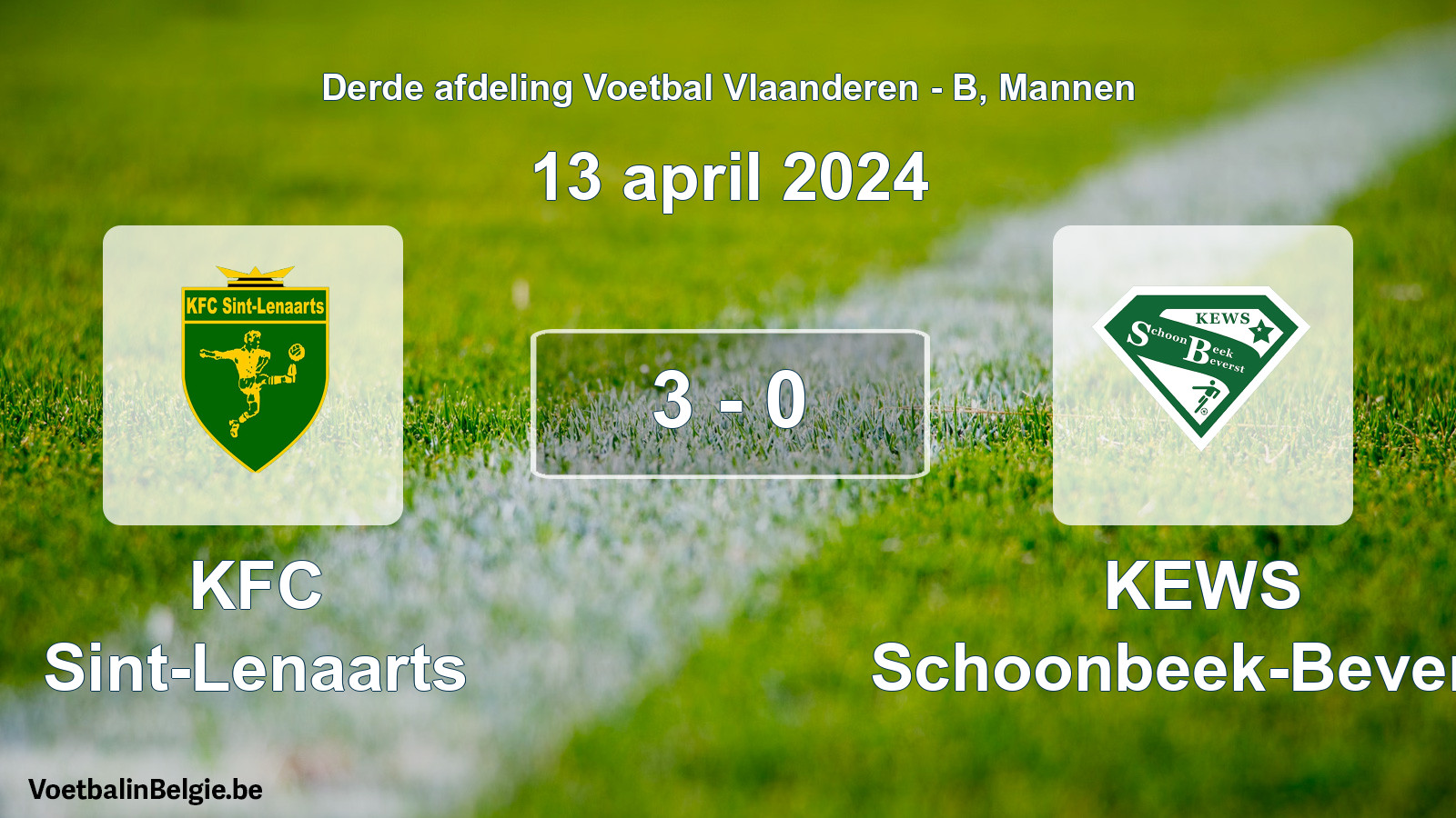 Gespeelde wedstrijd mannenvoetbal: KFC Sint-Lenaarts - KEWS Schoonbeek-Beverst 3 - 0 (13 april 2024)
