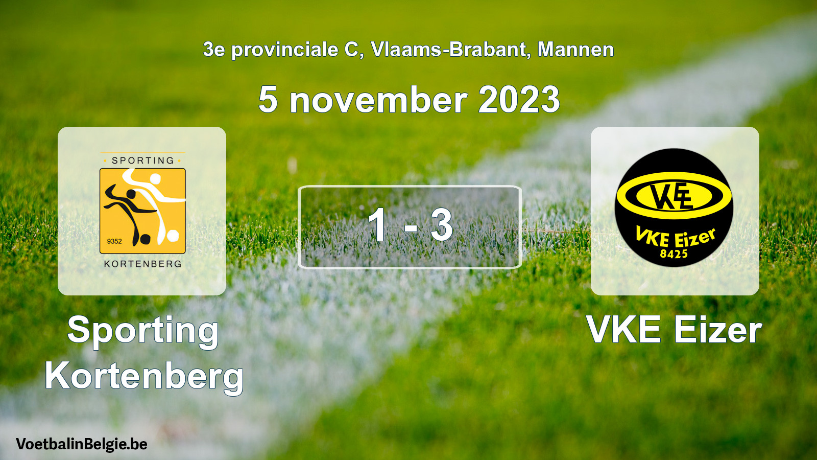 Gespeelde wedstrijd mannenvoetbal: Sporting Kortenberg - VKE Eizer 1 - 3 (5 november 2023)