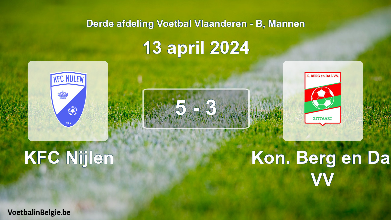 Gespeelde wedstrijd mannenvoetbal: KFC Nijlen - Kon. Berg en Dal VV 5 - 3 (13 april 2024)