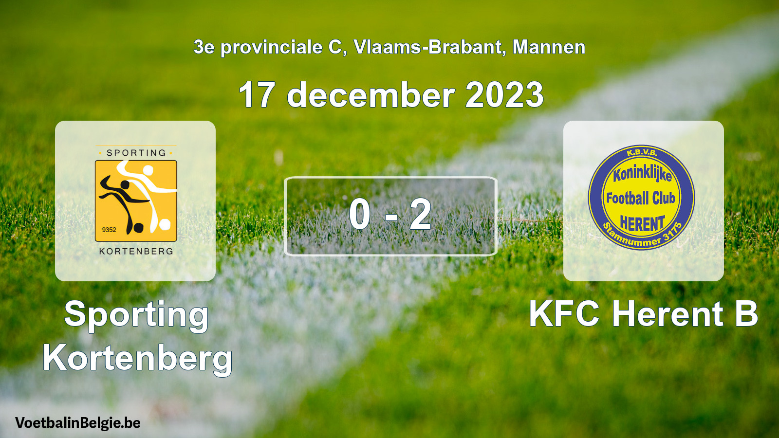 Gespeelde wedstrijd mannenvoetbal: Sporting Kortenberg - KFC Herent B 0 - 2 (17 december 2023)