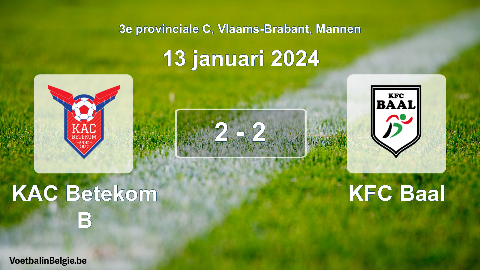 Match joué football hommes: KAC Betekom B - KFC Baal 2 - 2 (13 janvier 2024)