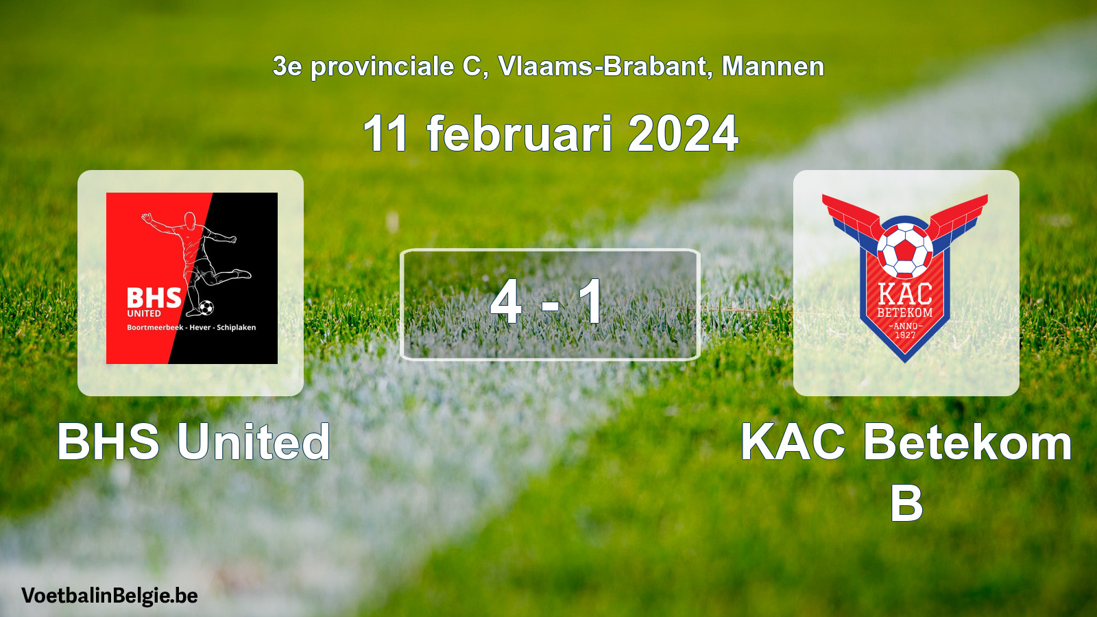 Gespeelde wedstrijd mannenvoetbal: BHS United - KAC Betekom B 4 - 1 (11 februari 2024)