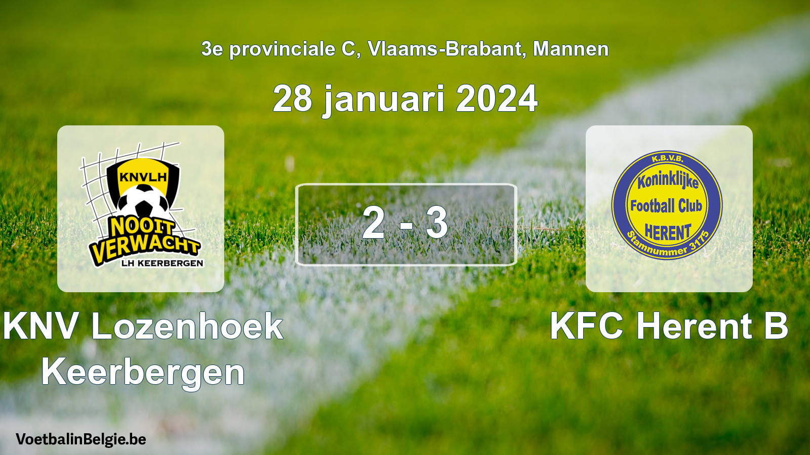 Gespeelde wedstrijd mannenvoetbal: KNV Lozenhoek Keerbergen - KFC Herent B 2 - 3 (28 januari 2024)