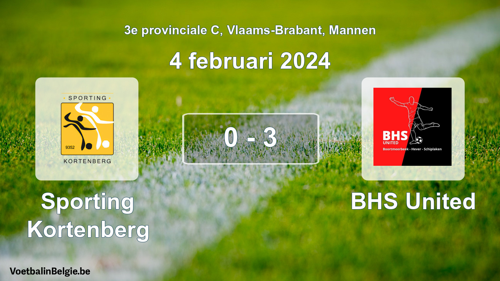 Gespeelde wedstrijd mannenvoetbal: Sporting Kortenberg - BHS United 0 - 3 (4 februari 2024)