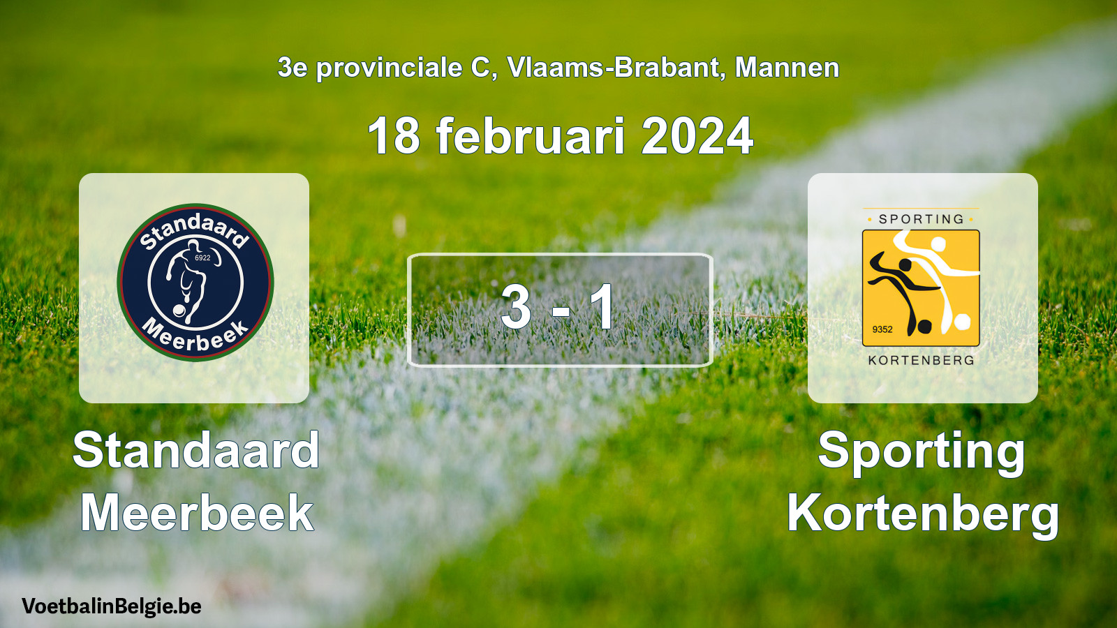 Gespeelde wedstrijd mannenvoetbal: Standaard Meerbeek - Sporting Kortenberg 3 - 1 (18 februari 2024)