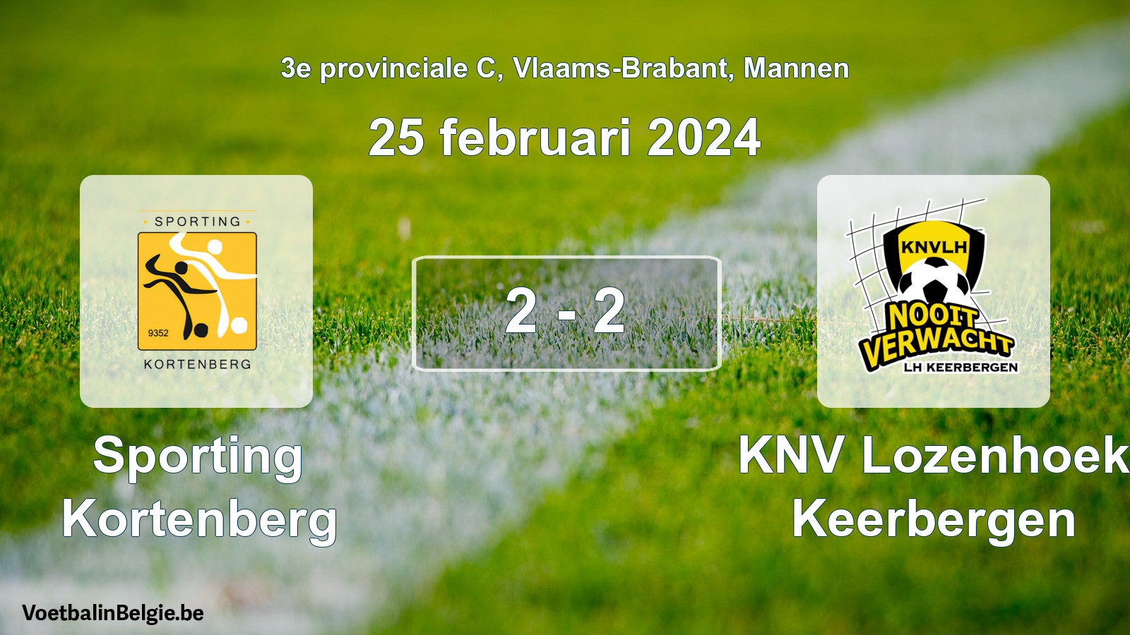Gespeelde wedstrijd mannenvoetbal: Sporting Kortenberg - KNV Lozenhoek Keerbergen 2 - 2 (25 februari 2024)