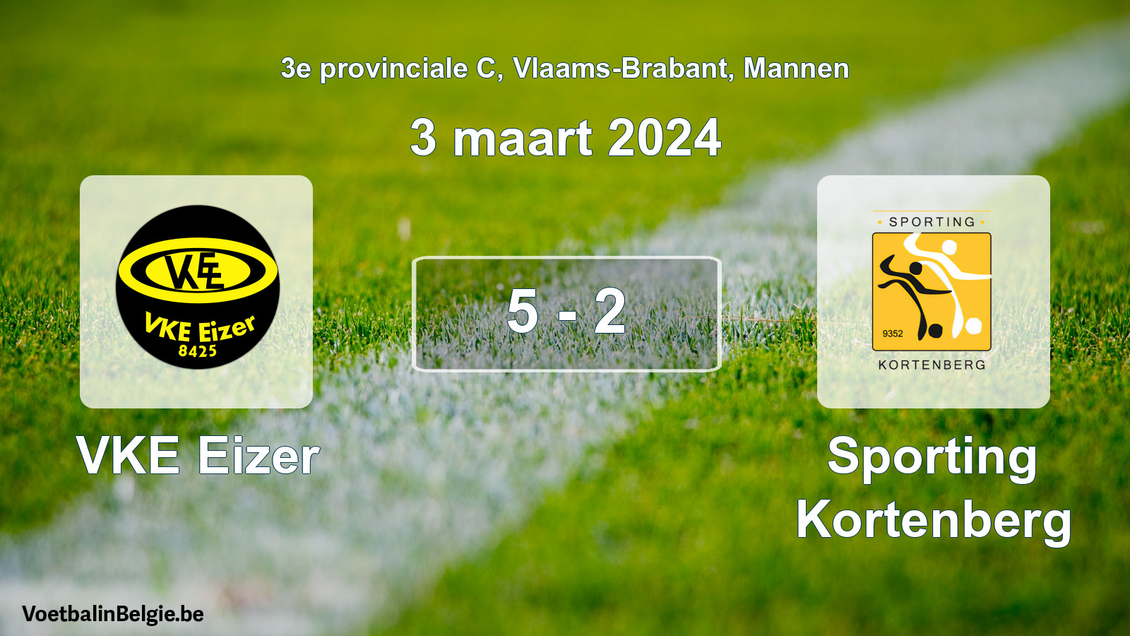 Gespeelde wedstrijd mannenvoetbal: VKE Eizer - Sporting Kortenberg 5 - 2 (3 maart 2024)