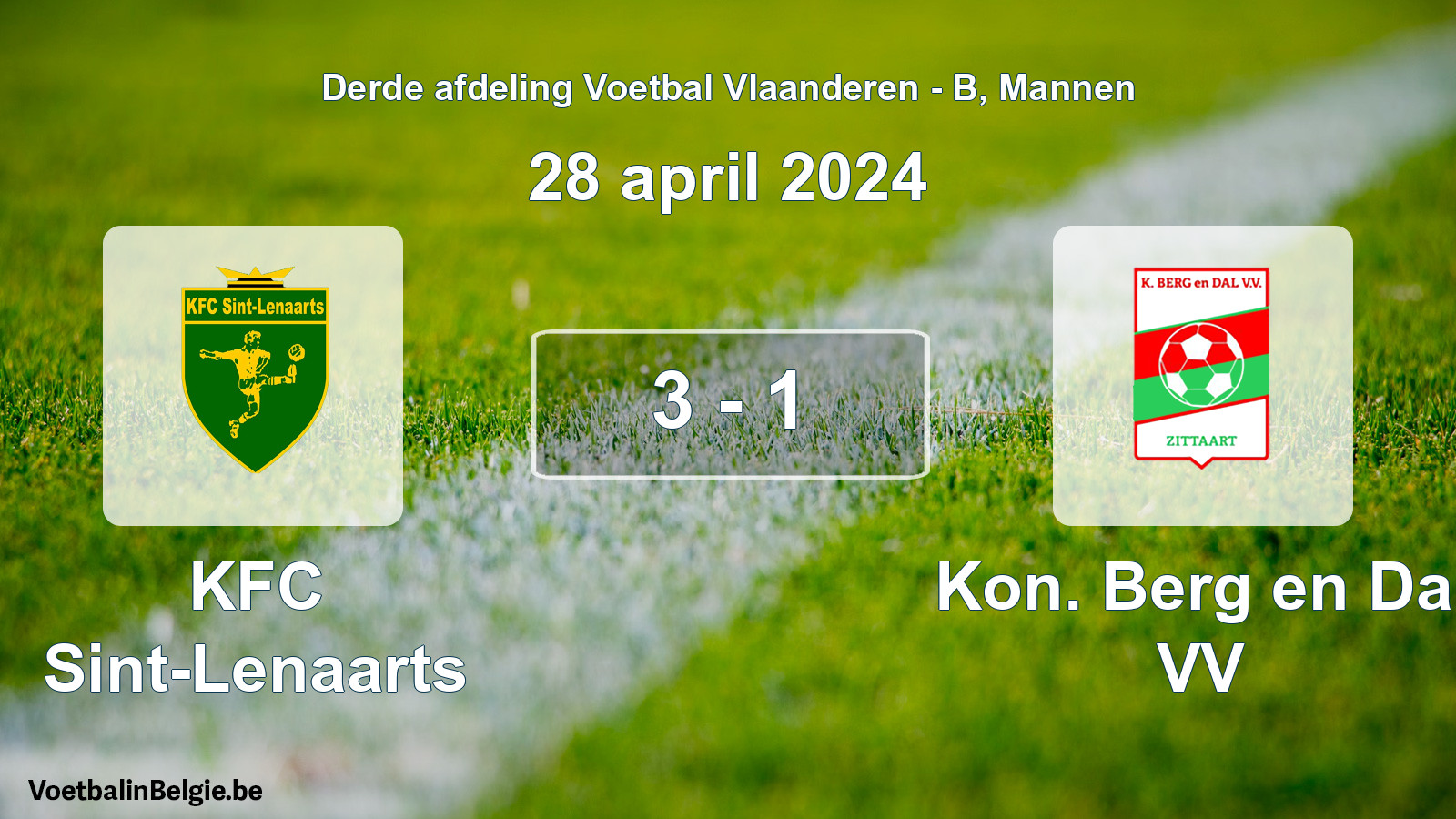 Gespeelde wedstrijd mannenvoetbal: KFC Sint-Lenaarts - Kon. Berg en Dal VV 3 - 1 (28 april 2024)