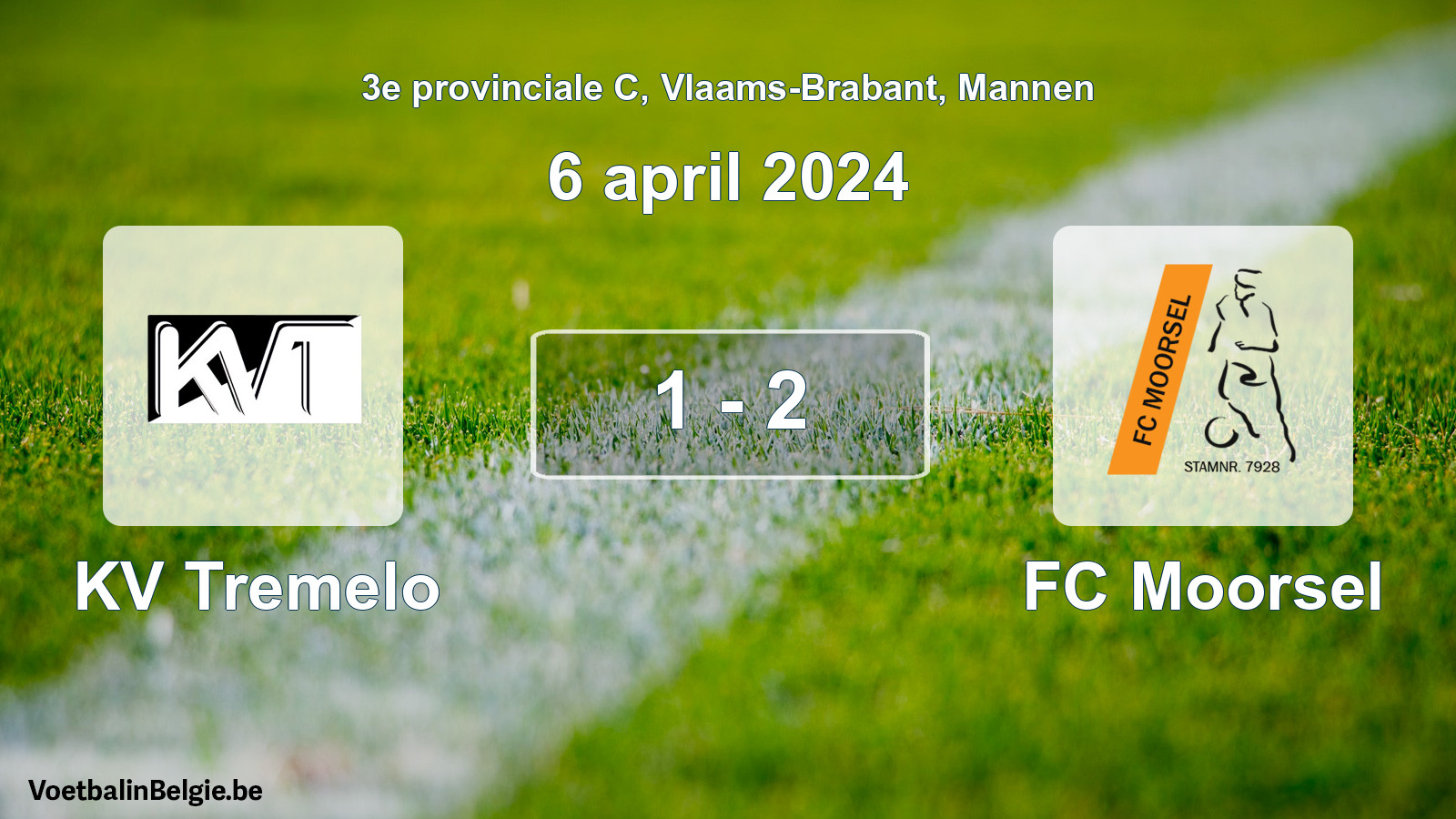 Gespeelde wedstrijd mannenvoetbal: KV Tremelo - FC Moorsel 1 - 2 (6 april 2024)