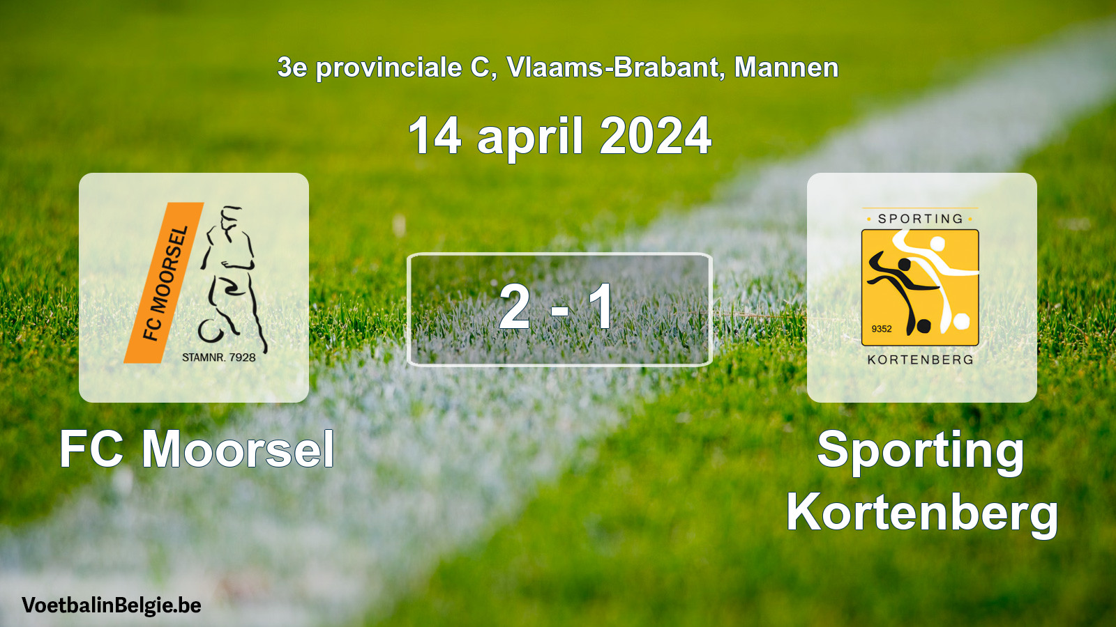 Gespeelde wedstrijd mannenvoetbal: FC Moorsel - Sporting Kortenberg 2 - 1 (14 april 2024)