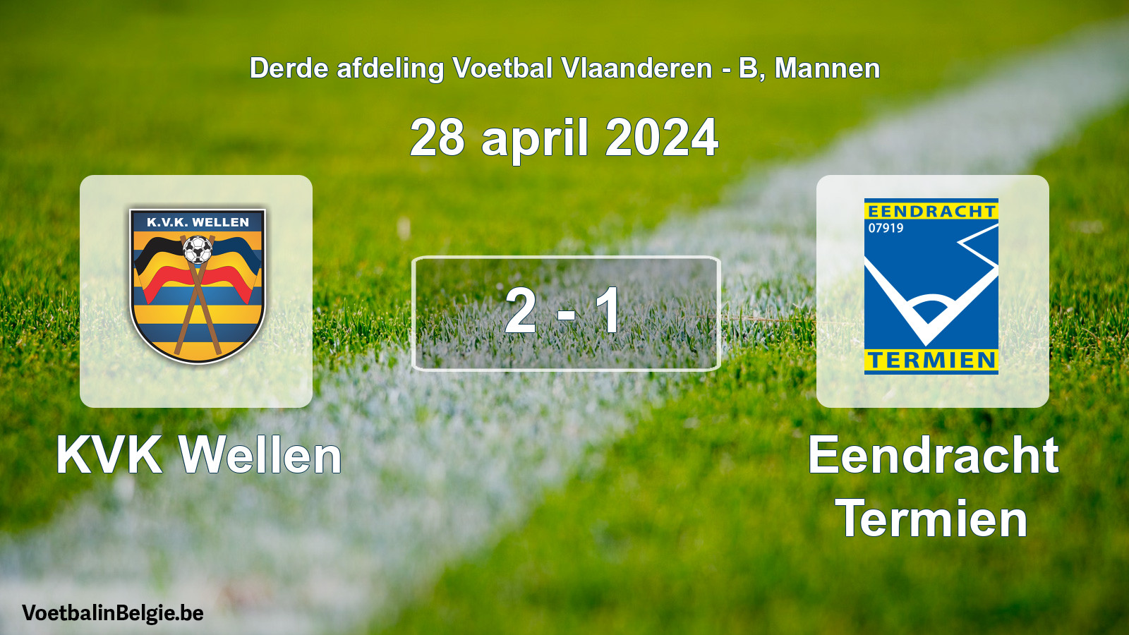 Gespeelde wedstrijd mannenvoetbal: KVK Wellen - Eendracht Termien 2 - 1 (28 april 2024)
