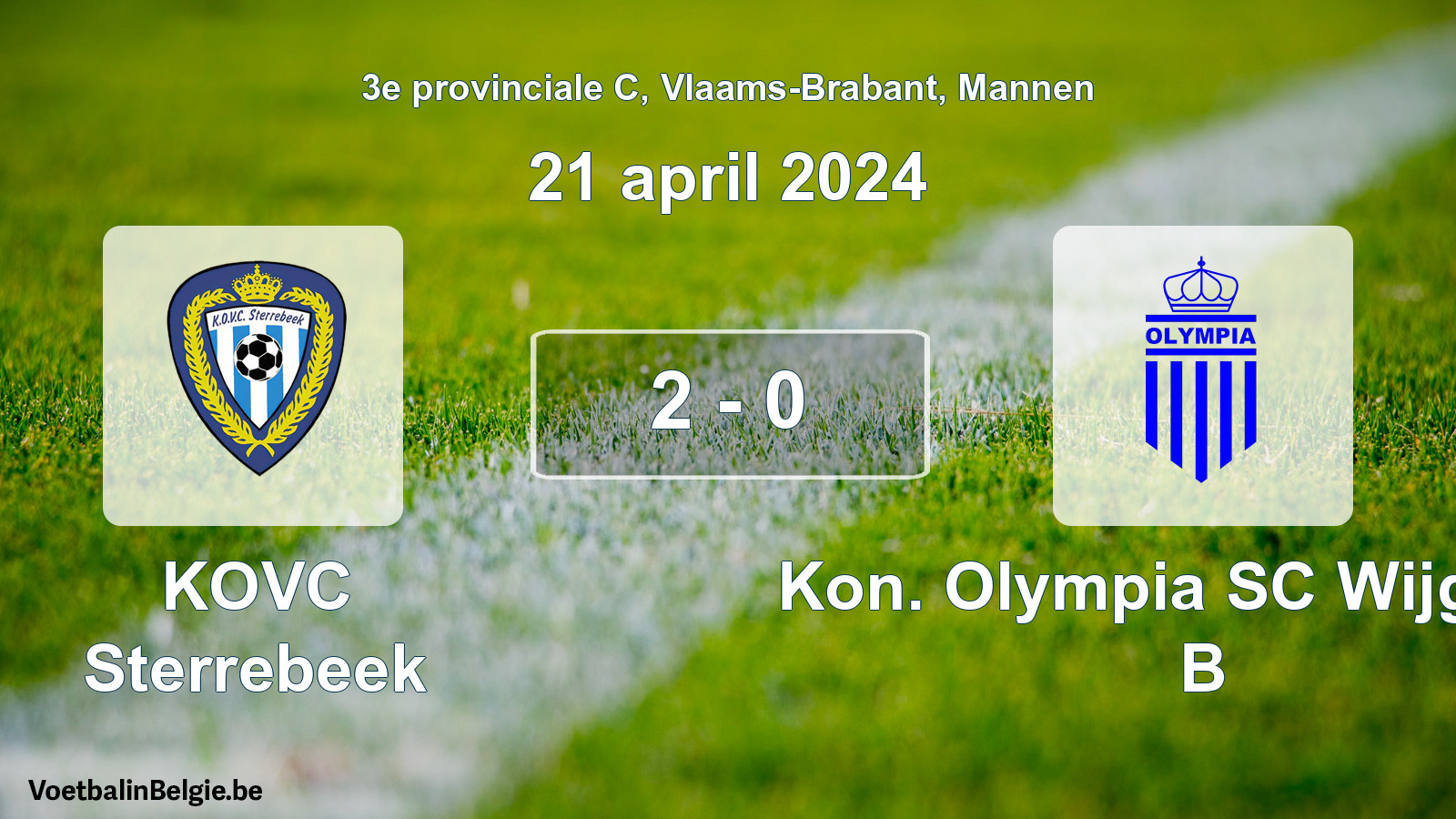 Gespeelde wedstrijd mannenvoetbal: KOVC Sterrebeek - Kon. Olympia SC Wijgmaal B 2 - 0 (21 april 2024)