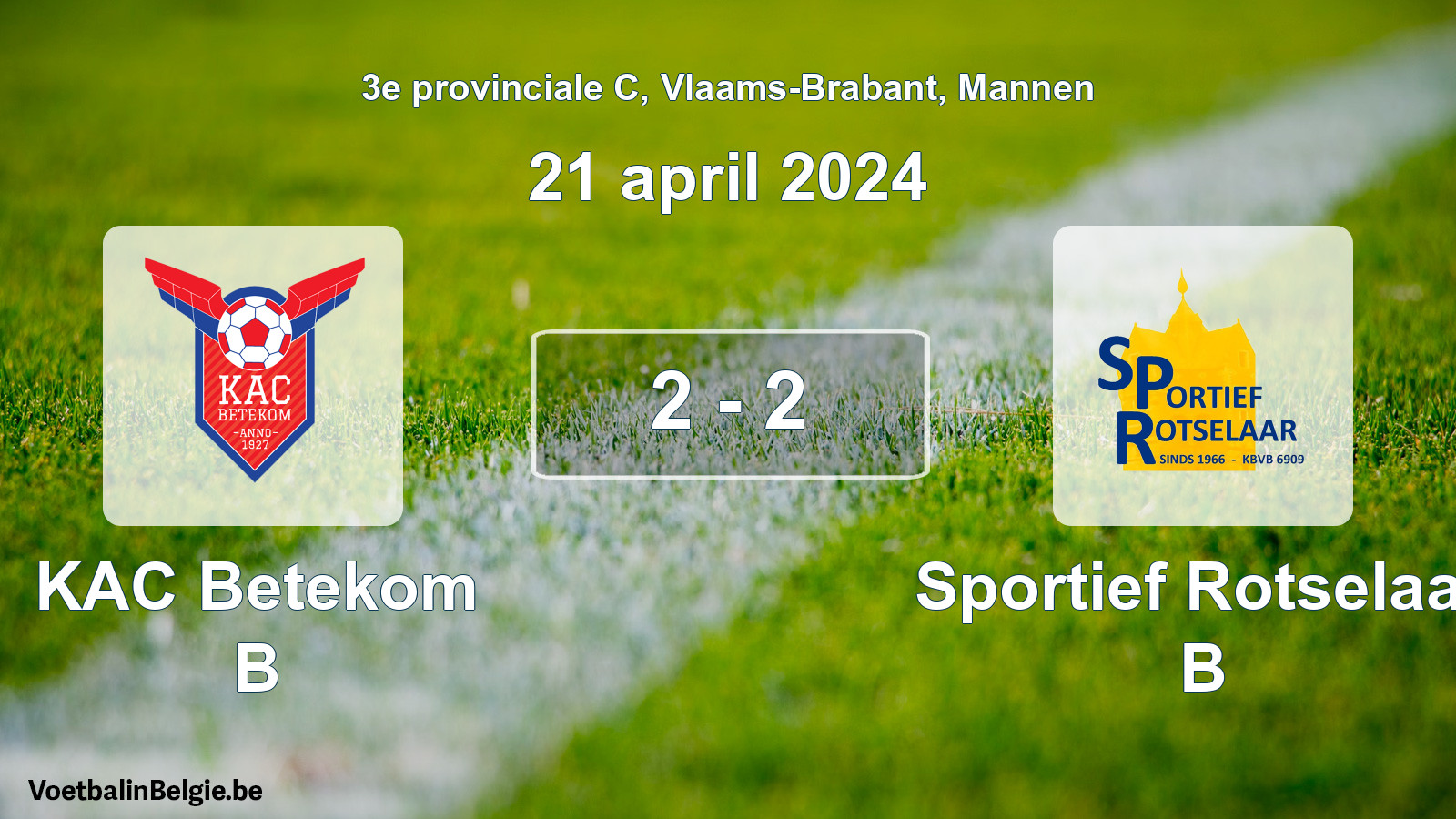 Gespeelde wedstrijd mannenvoetbal: KAC Betekom B - Sportief Rotselaar B 2 - 2 (21 april 2024)