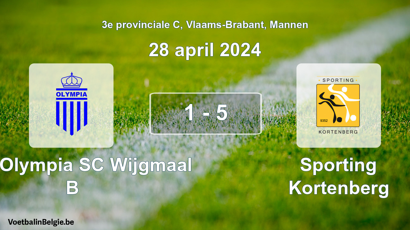 Gespeelde wedstrijd mannenvoetbal: Kon. Olympia SC Wijgmaal B - Sporting Kortenberg 1 - 5 (28 april 2024)