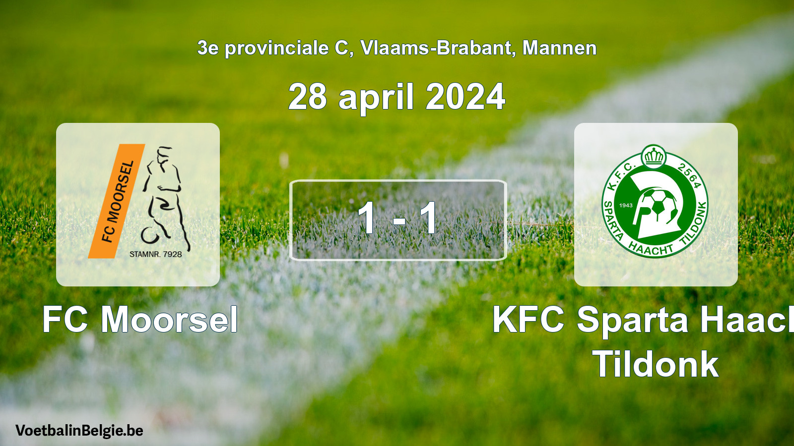 Gespeelde wedstrijd mannenvoetbal: FC Moorsel - KFC Sparta Haacht Tildonk 1 - 1 (28 april 2024)