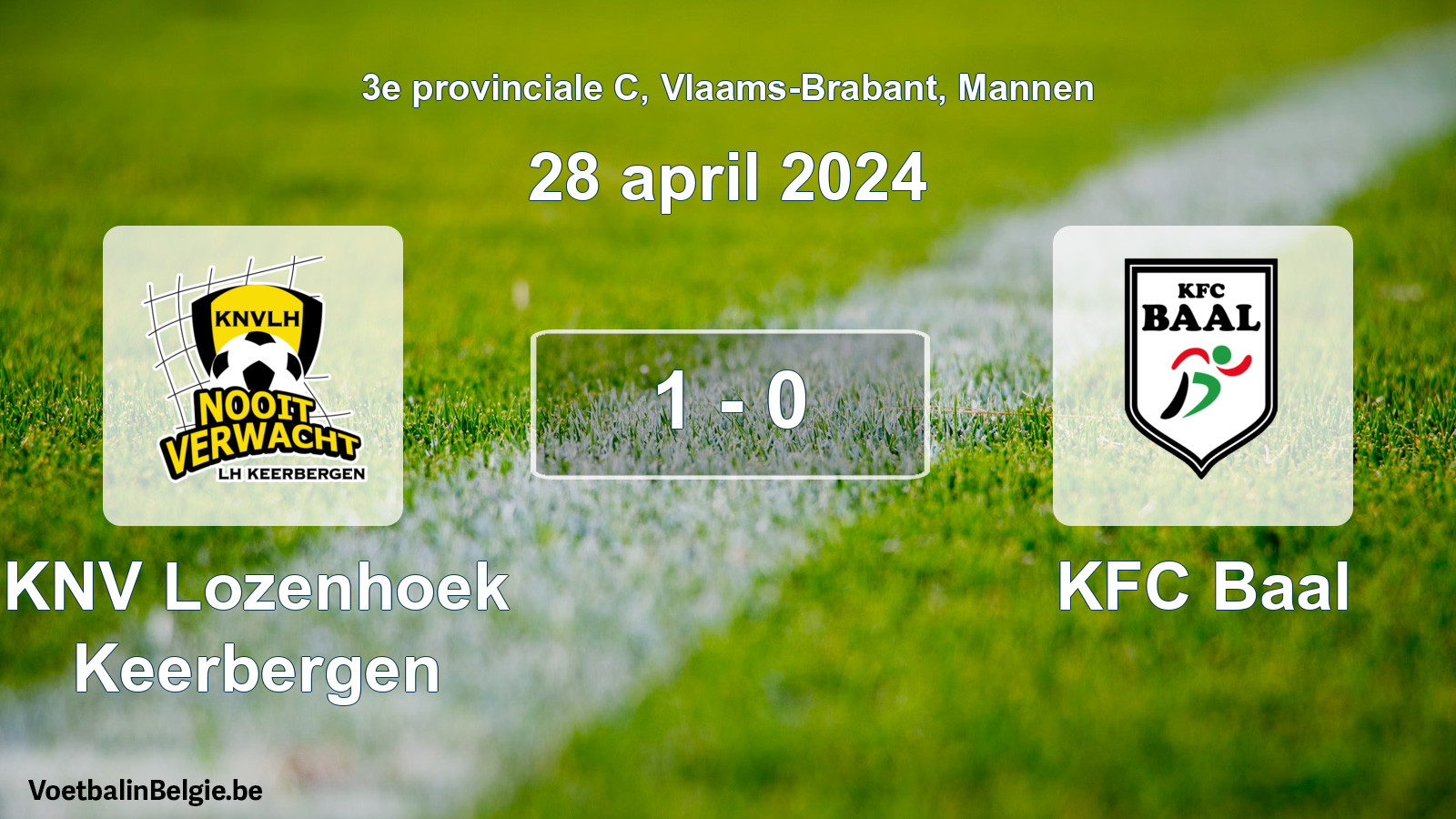 Gespeelde wedstrijd mannenvoetbal: KNV Lozenhoek Keerbergen - KFC Baal 1 - 0 (28 april 2024)