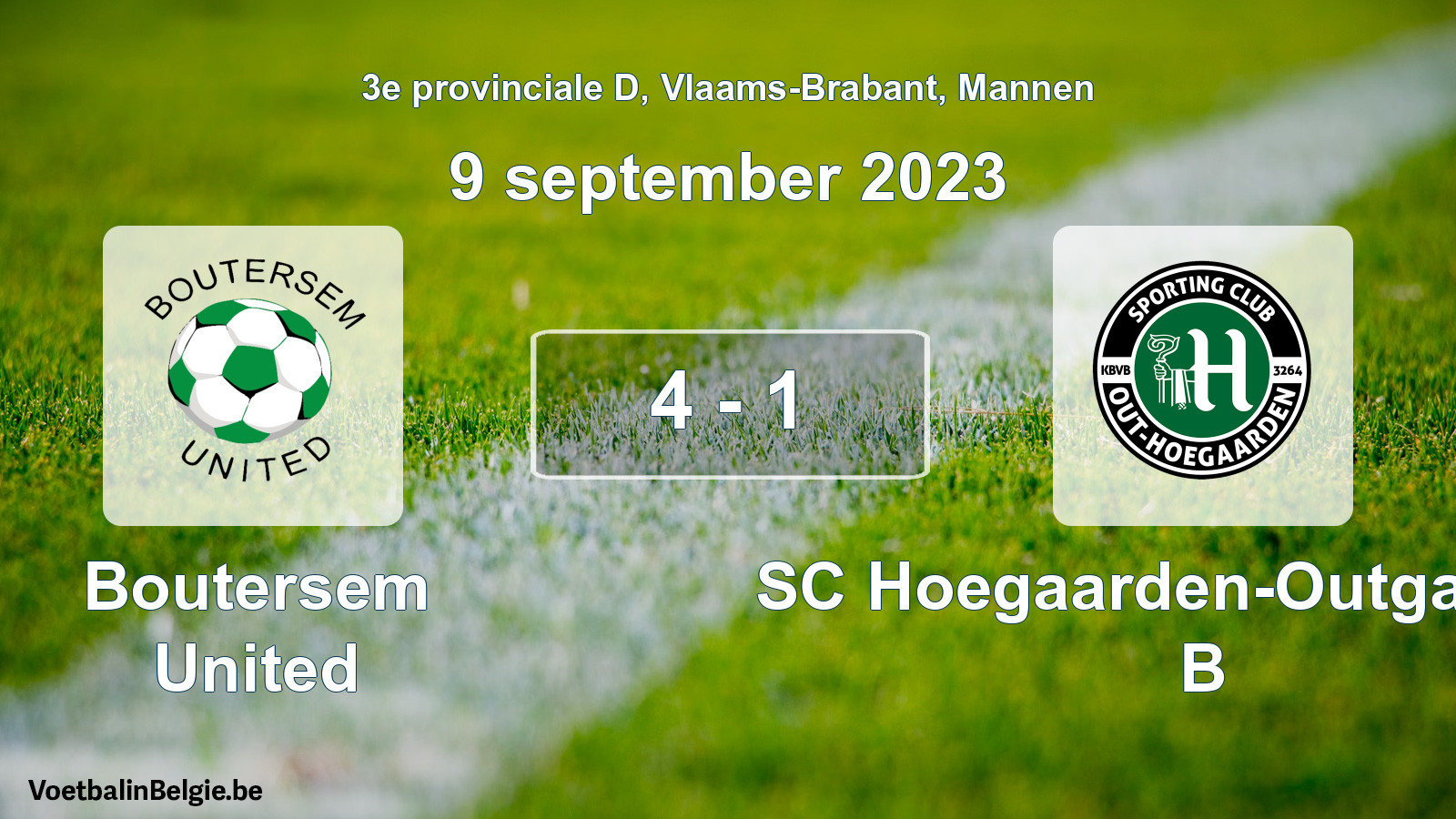 Gespeelde wedstrijd mannenvoetbal: Boutersem United - SC Hoegaarden-Outgaarden B 4 - 1 (9 september 2023)