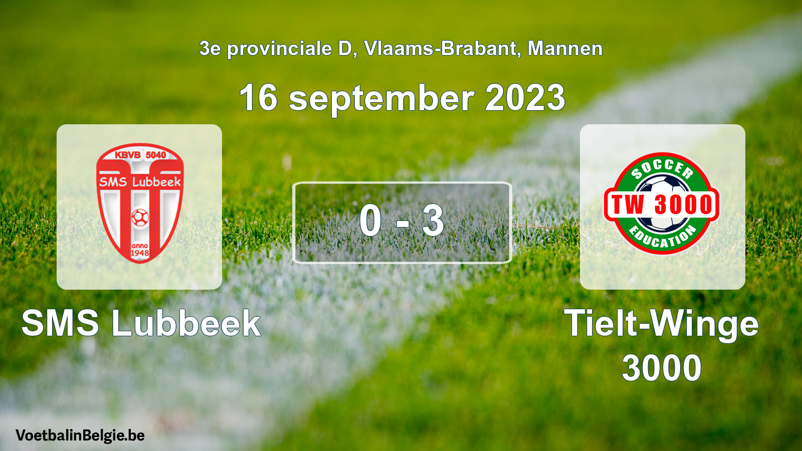 Gespeelde wedstrijd mannenvoetbal: SMS Lubbeek - Tielt-Winge 3000 0 - 3 (16 september 2023)