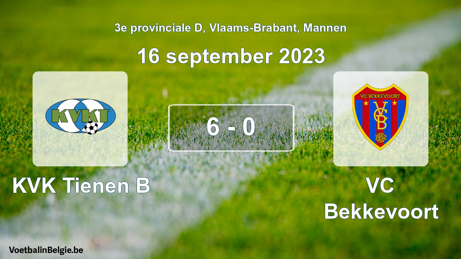 Gespeelde wedstrijd mannenvoetbal: KVK Tienen B - VC Bekkevoort 6 - 0 (16 september 2023)