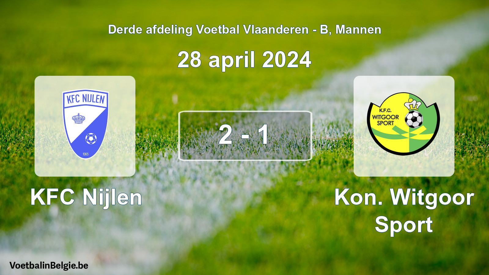Gespeelde wedstrijd mannenvoetbal: KFC Nijlen - Kon. Witgoor Sport 2 - 1 (28 april 2024)